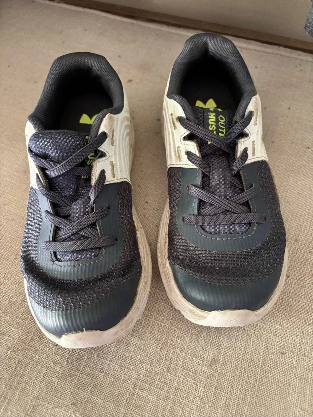 Under Armour Black and Neon Yellow Kids' Athletic Shoes